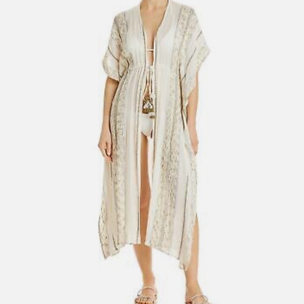 Surf Gypsy Embellished Duster Swim Cover Kimono with Sequin Bead Details Size S